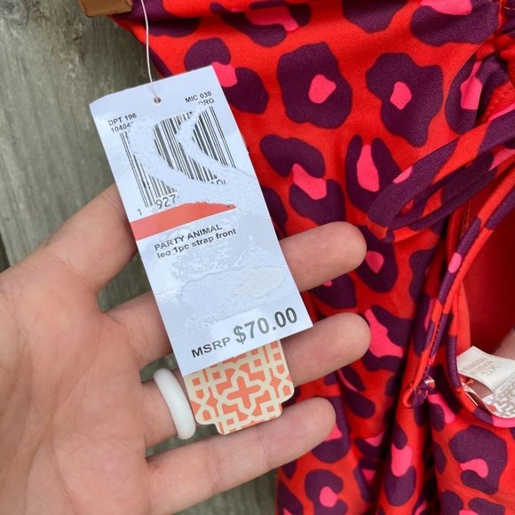 GB Gianni Bini Party Animal Print One Piece Swimsuit Size XS Strappy Back New - Picture 9 of 10